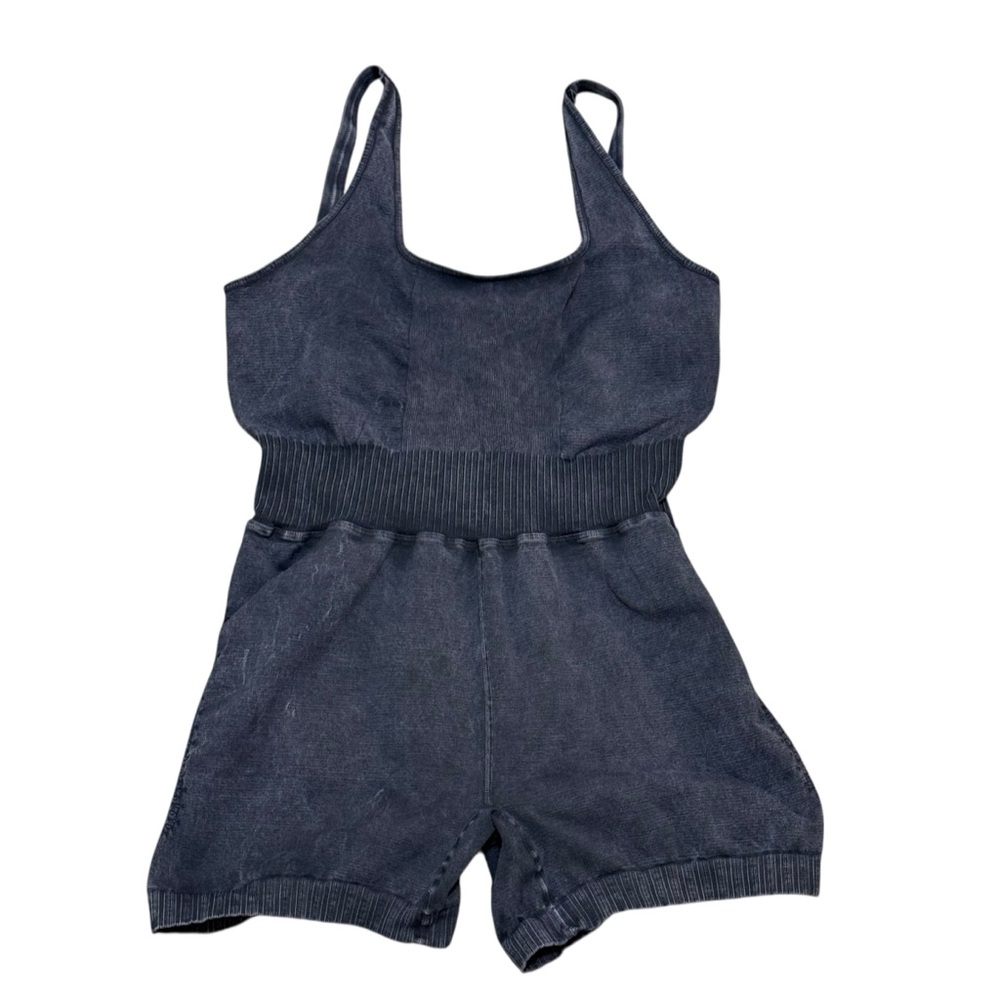 Free People Movement charcoal black distressed wash romper XL athleisure
